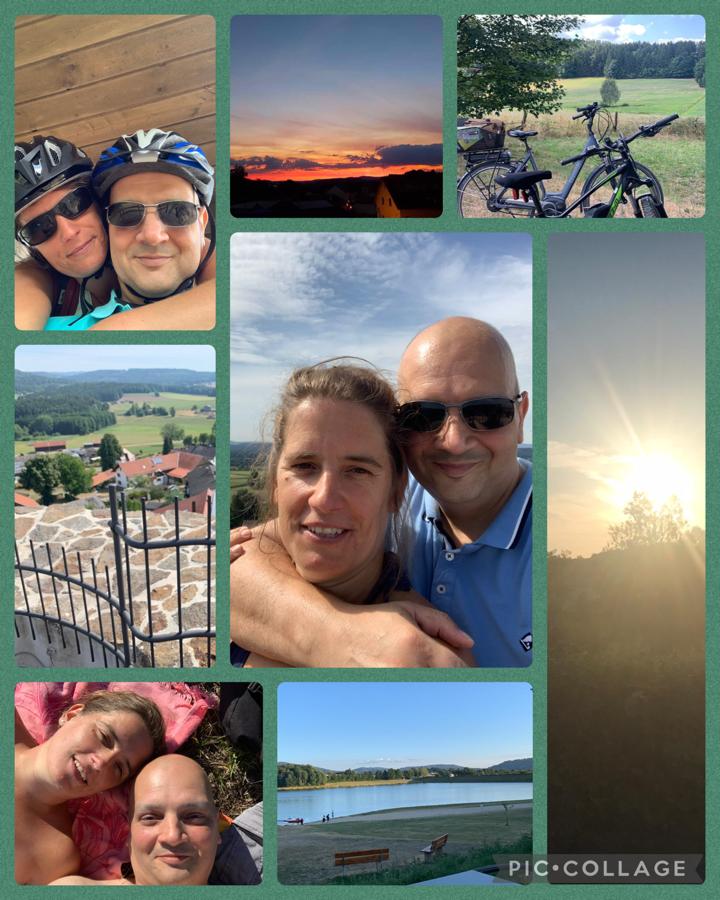 Collage von Selfies, Fahrrädern und Sonne
